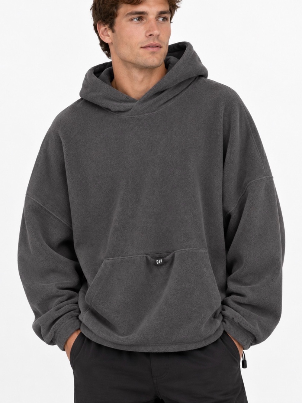 GAP YZY Men's Charcoal Gray Fleece Hoodie.